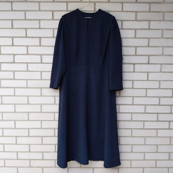 Amish Mennonite Cape Dress PLUS SIZE 48" B 41" W Navy Blue Crinkle Handmade - Picture 1 of 10